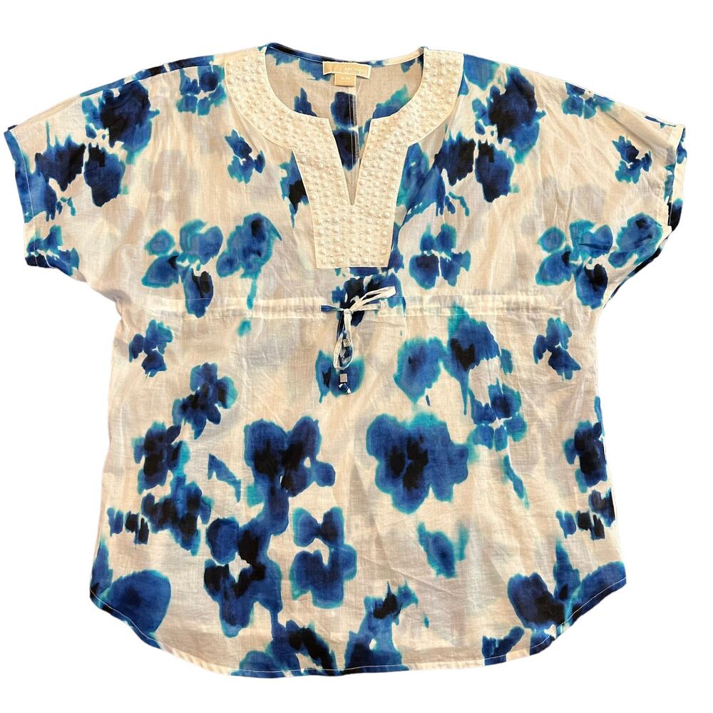 Michael Michael Kors Short Sleeve Blue White Cotton Tunic Top S/M